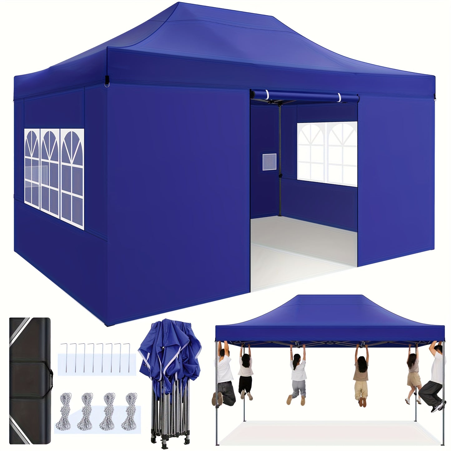 Pop-up Tent – Partytent – Buiten Tent – Gazebo – Schaduwdoek – 3,05x4,57 Meter – Oxford Doek – Verstelbare Hoogte – Blauw
