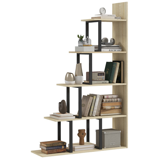 Boekenkast – Roomdivider – Ladderkast – Opbergkast – Wandrek – Industrieel Design – 5 Planken – Eikenhout Kleur – 102 x 30 x 160 cm