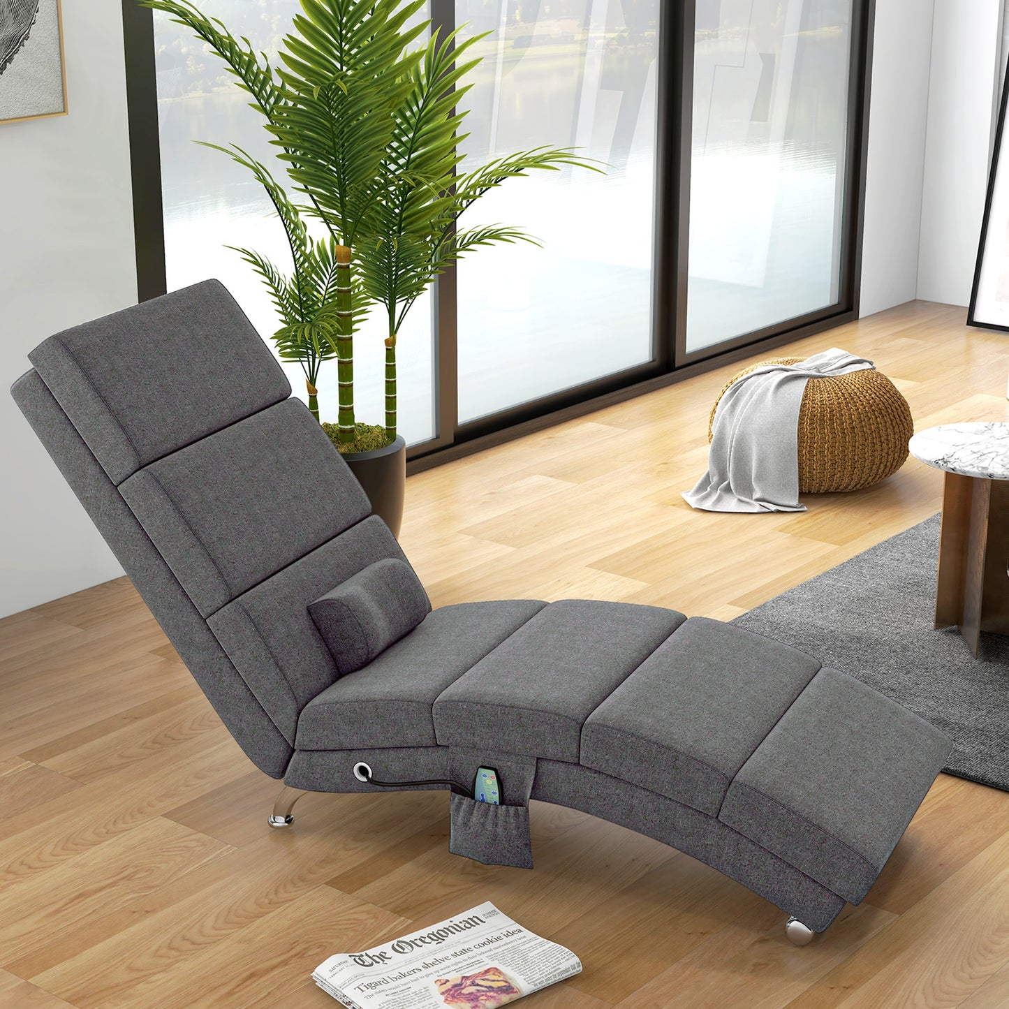 Massage Relaxfauteuil – Relaxstoel – Ligstoel – Fauteuil – Verstelbare Stoel – Donkergrijs – 8 Vibratiepunten – 5 Massagemodi – Ruime Afmetingen 56x168x84 cm