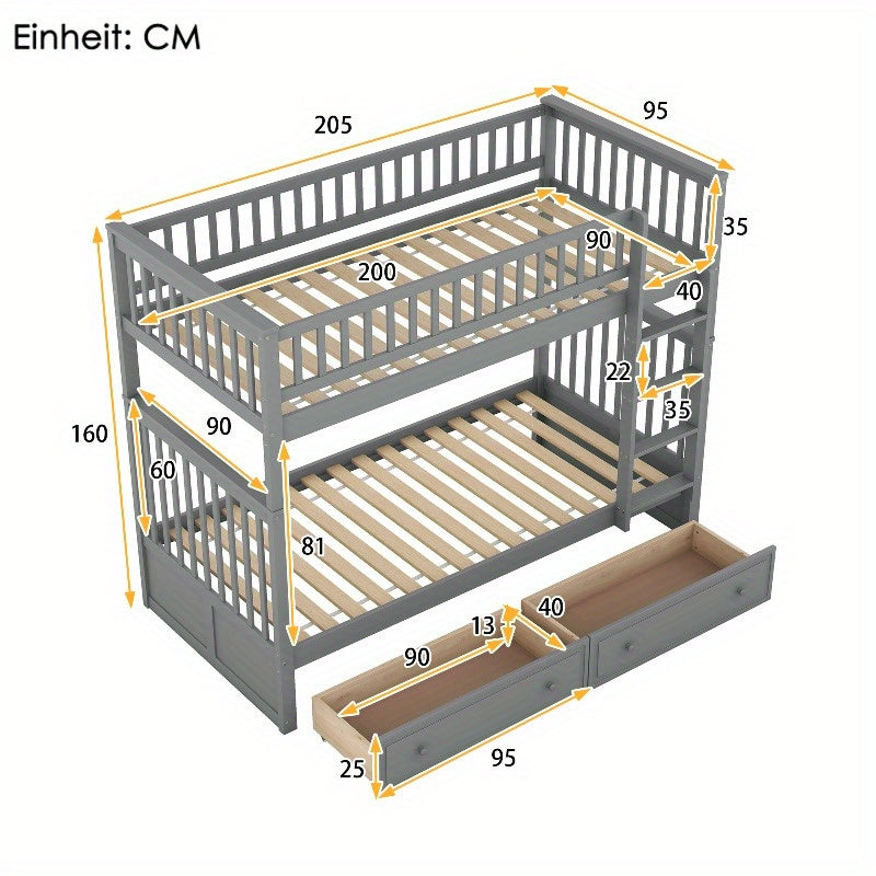 Stapelbed – Hoogslaper – Bunkbed – Kinderbed – Jongensbed – 90x200cm – Met Laden – Metaal – Ruimtebesparend – Duurzaam