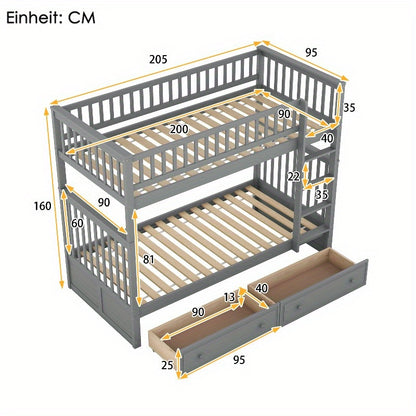 Stapelbed – Hoogslaper – Bunkbed – Kinderbed – Jongensbed – 90x200cm – Met Laden – Metaal – Ruimtebesparend – Duurzaam