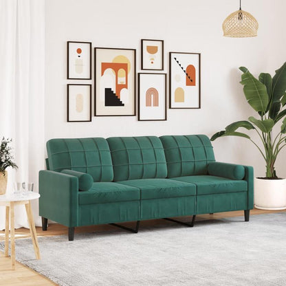3-zits bank – sofa – zitbank – meubel – loungesofa – donker groen fluweel – 180 cm breed – hardhouten frame – brandwerend – decoratieve kussens – comfortabel