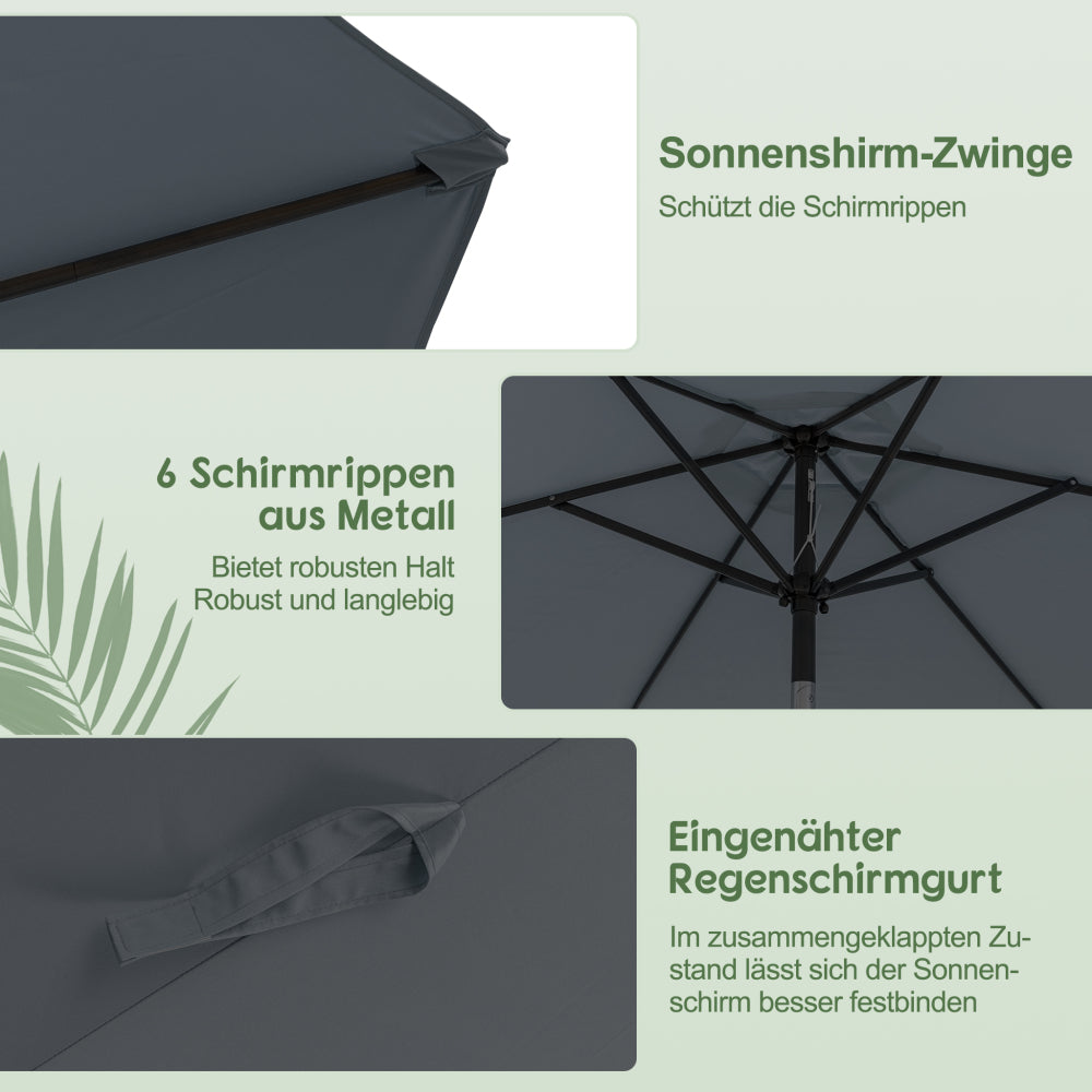 Parasol – Stokparasol – Balkonparasol – Zweefparasol – Strandparasol – 270 cm Diameter – Duurzaam Waterafstotend Doek – Stevig IJzeren Frame – Opvouwbaar & Draagbaar – Modern Grijs