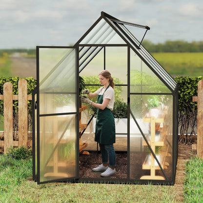 Aluminium Kas – Serre – Kweekkas – Tuinkas – Groentekas – 6x8 ft (230x180x195 cm) – 4 mm Polycarbonaat Panelen – Weerbestendig Met Verstelbaar Ventilatieraam