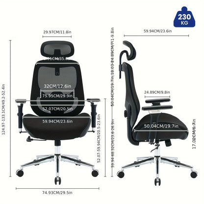 Ergonomische Bureaustoel – Kantoorstoel – Bureaustoel Voor Lange Mensen – Werkstoel – Draaistoel – 4D Verstelbare Armleuningen – Ademend Mesh Rugleuning – Lendensteun & Hoofdbestand – Kantelbaar 120° – Verstelbare Hoogte – Zwarte Metalen Basis