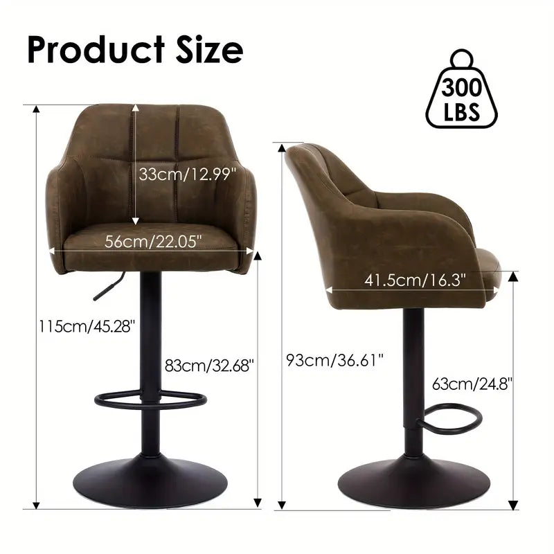 Barkruk – Barstoel – Keukenstoel – Barkrukken Set – Barstoelen Set – Verstelbaar – Draaibaar 360° – Met Armleuningen – Met Memory Foam Zitting – Zwaar Metalen Frame – Bruin Stof – Set van 2