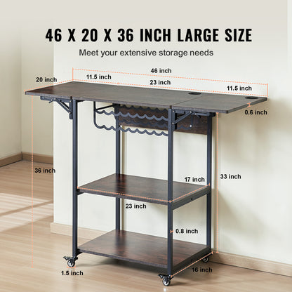 Transferpers Werktafel – Hittepers Tafeltje – Warmte Pers – Heat Press Stand – Opbergbureau – 3-Laags Opbergniveau – Inklapbare Zijpanelen – Stevige Metalen Constructie – Mobiel Met Wieltjes – Bruin