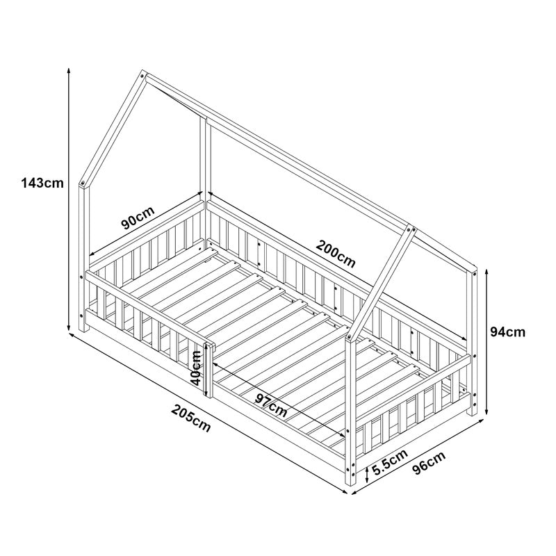 Kinderbed – Kinderbedden – Eenpersoonsbed – Hoogslaper – Stapelbed – Huisstijl Design – Valbeveiliging – 120 x 200 cm – Houten Frame