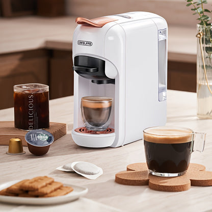1pc CAFELFFE 5-in-1 Multifunctional Capsule Coffee Machine | Hot/Cold | Compatible with NES, DG, K Capsules, ESE, and Ground Coffee | 1450W Automatic Coffee Maker for Home & Office | Ideal Gift for Family, Father, Mother, Hus