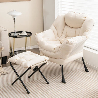 Fauteuil – Loungestoel – Relaxfauteuil – Leunstoel – Zitstoel – Polyester Bekleding – Inclusief Inklapbare Poef