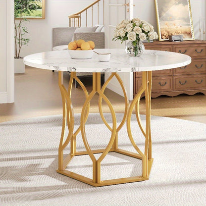Ronde Eettafel – Moderne Tafel – Bistrotafel – Keukentafel – Tafel Met Marmeren Blad – 100 cm Rond – Gouden Metalen Poten – Stijlvol Marmerdesign – Compact Voor Kleine Ruimtes