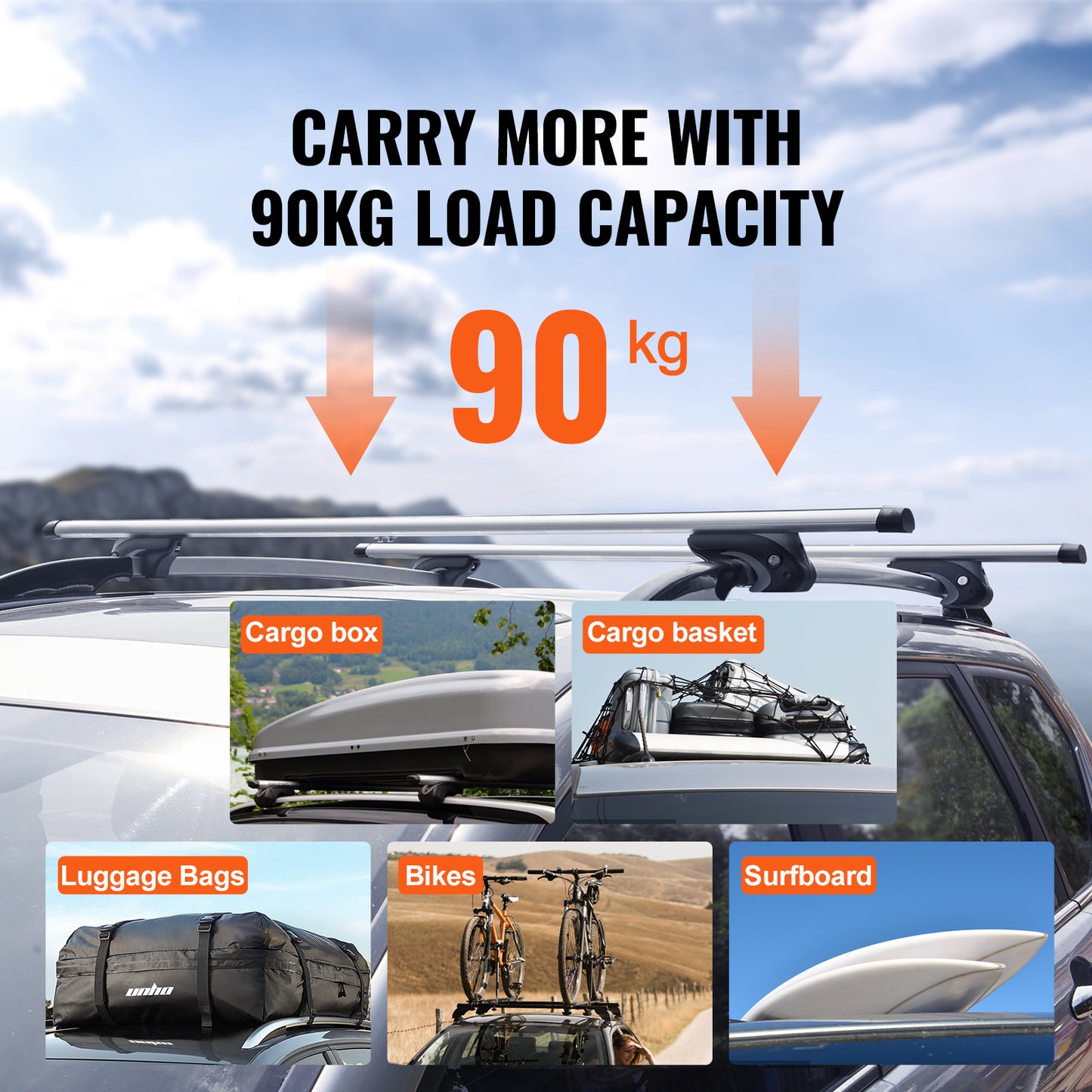 Dakdrager – Dakrek – Dakrail Drager – Bagagedrager – Auto Dakdrager – Aluminium 120 cm – 90 kg Draagvermogen