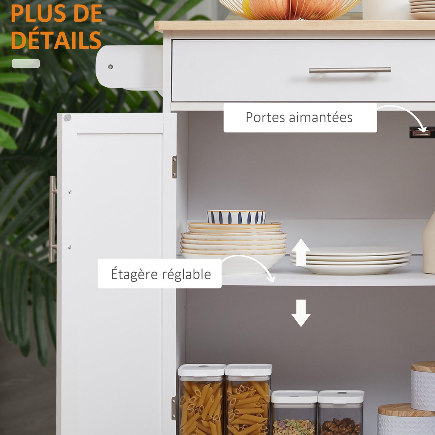 Keukentrolley – Keukenwagen – Servertrolley – Keukenmeubel – Barschop – Met Wieltjes En Remmen – 83 x 45 x 91,5 cm Wit