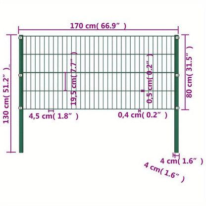 Fence panel met poles 1.7x0.8m iron green Removable and durable