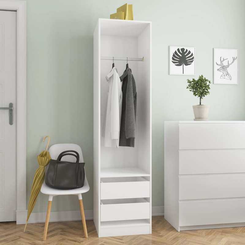 Wardrobe with Drawers 50X50X200 Cm Made of Treated Wood in White