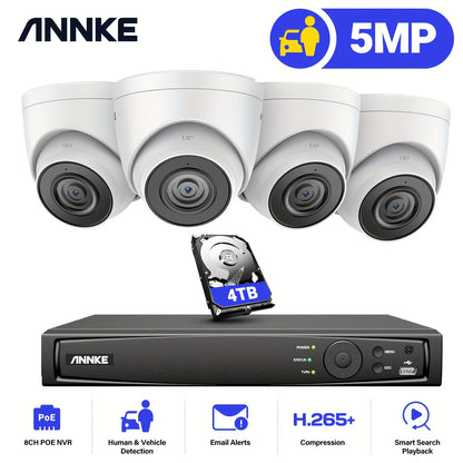 Beveiligingssysteem – IP Camerasysteem – NVR Beveiliging – Surveillance Set – 4TB HDD – 6MP 3K Resolutie – Mens- en Voertuigdetectie
