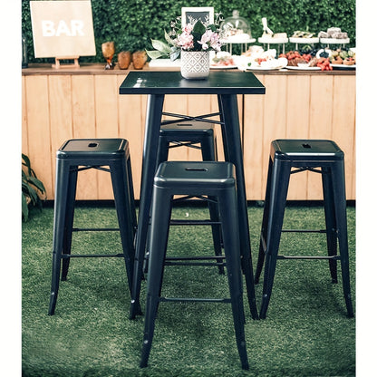4pcs Heavy Duty Metal Bar Stools With Footrests, Stackable Kitchen Chairs, Height 76cm, Industrial Style Island Stools