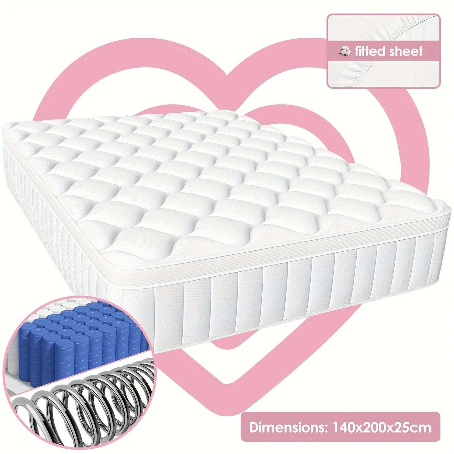 Pocketvering Matras – Binnenvering Matras – Innerspring Matras – 7-Zones Matras – Medium Stevig Matras – 90x200 cm – Ademend Katoenen Hoes – Bewegingsisolatie