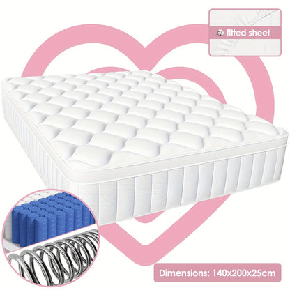 Pocketvering Matras – Binnenvering Matras – Innerspring Matras – 7-Zones Matras – Medium Stevig Matras – 90x200 cm – Ademend Katoenen Hoes – Bewegingsisolatie