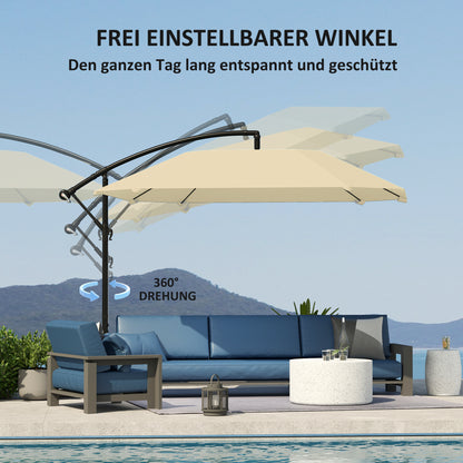 Terrasparasol – Parasol – Zonnescherm – Knikarmparasol – Buitenparasol – Beige – Waterafstotend Doek – Stevige Kruisvoet