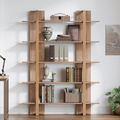 Boekenkast – Boekenplank – Opbergkast – Vakkenkast – Roomdivider – Retro Bruin – 5 Laags – MDF Metalen Frame – Stevig & Ruim