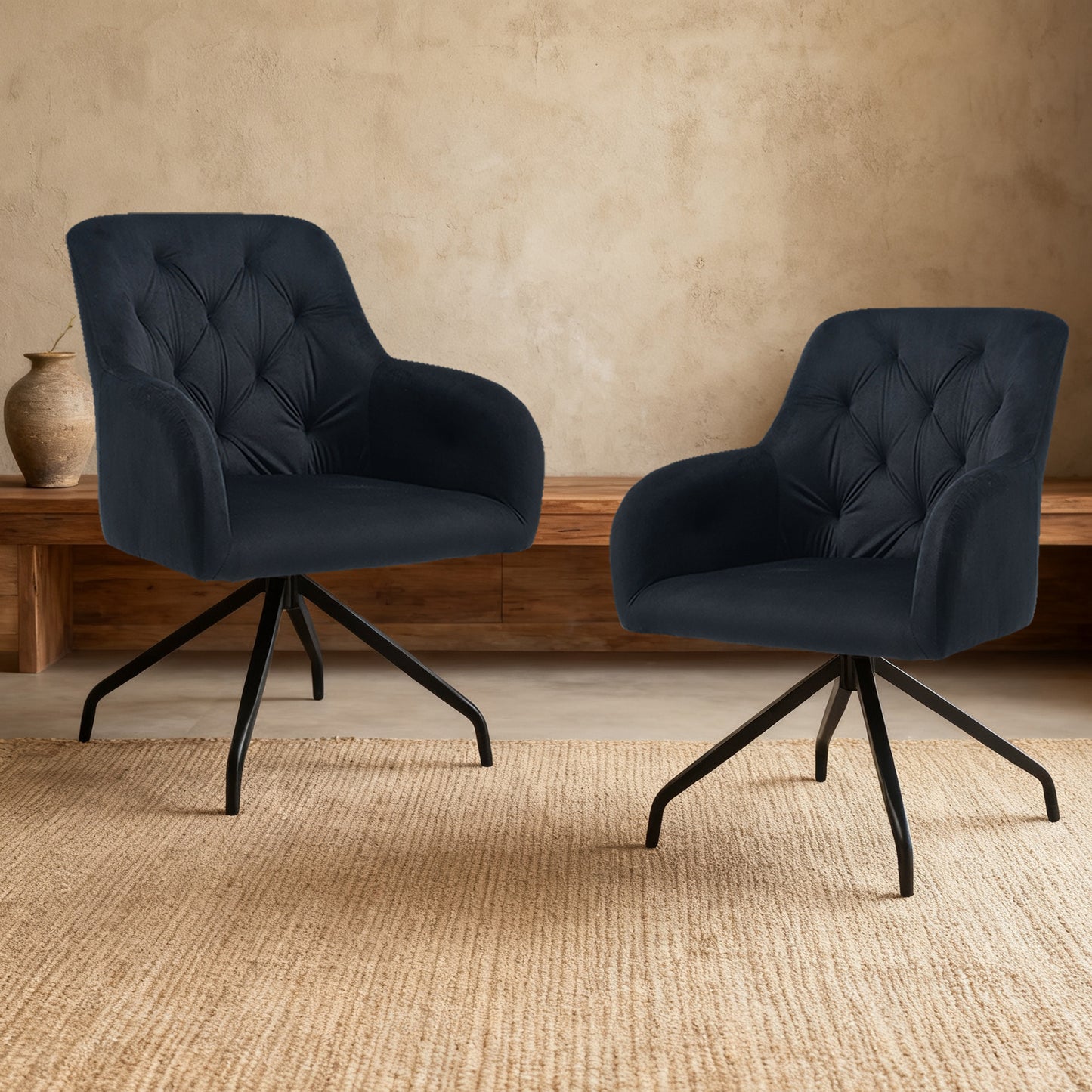Draaistoel – Eetkamerstoel – Keukenstoel – Stoel Met Armleuningen – Gestoffeerd – Set Van 2 – Grijze Stof – Metalen Poot – Ergonomisch Comfort – 360° Draaibaar