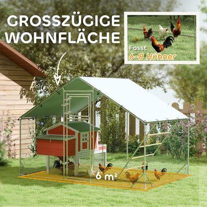 Large Chicken Coop with Automatic Feeder & UV-Resistant High Quality Roof - Heavy-Duty Steel Frame, Spacious Outdoor/Indoor Run for 6-8 Chickens, Easy Assembly, Predator-Proof Design, Ventilation Mesh Walls & Floor, Durable M