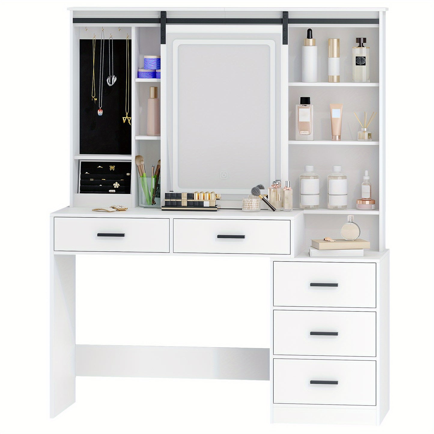 Make-upspiegel – Beautyspiegel – Vanity Spiegel – Dressing Table – Make-uptafel – Verstelbare LED-verlichting – Grote Verwijderbare Spiegel Met Sieradenopslag