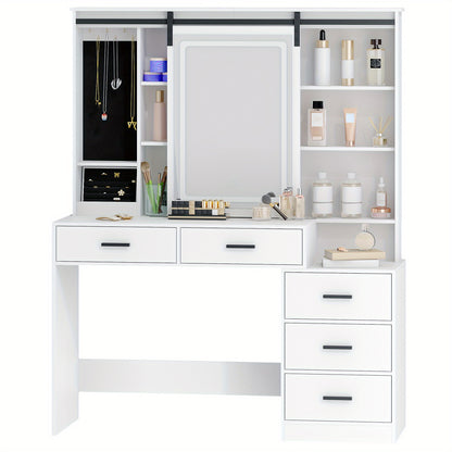 Make-upspiegel – Beautyspiegel – Vanity Spiegel – Dressing Table – Make-uptafel – Verstelbare LED-verlichting – Grote Verwijderbare Spiegel Met Sieradenopslag