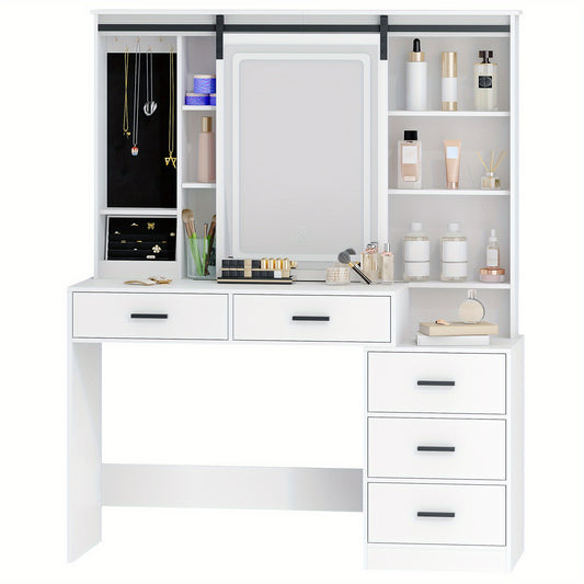 Make-upspiegel – Beautyspiegel – Vanity Spiegel – Dressing Table – Make-uptafel – Verstelbare LED-verlichting – Grote Verwijderbare Spiegel Met Sieradenopslag