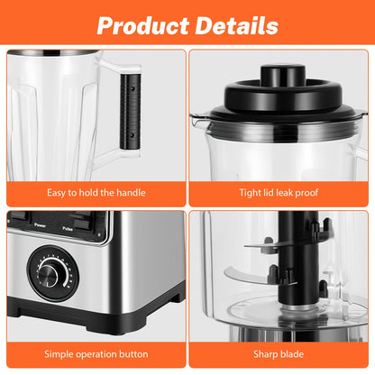 Blender – Smoothie Maker – Powerblender – Keukenmachine – Soepmaker – 3 Liter Inhoud – 4 RVS Messen – Antislip Zuignappen