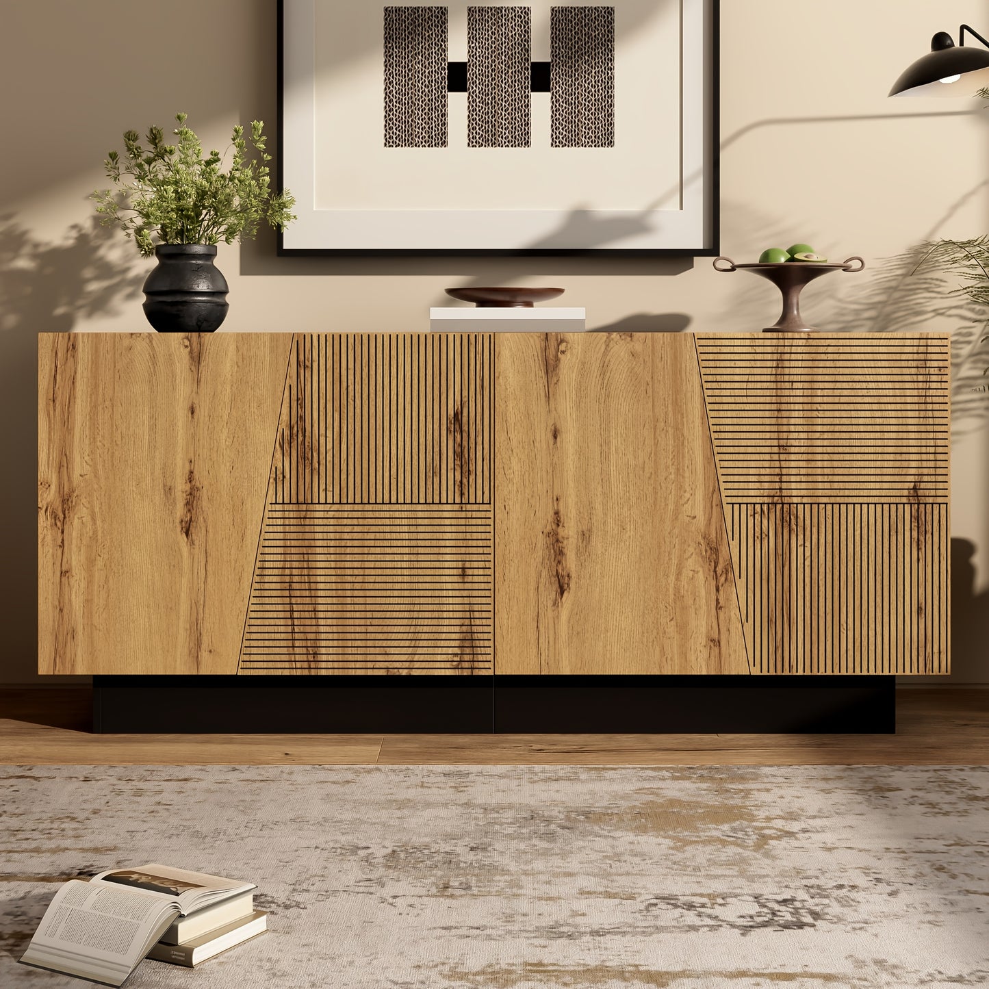 Modern Large 160cm Freestanding Storage Cabinet - Adjustable Shelf Cabinet with Ample Space, Wood Tone (Non-Wood), Easy Assembly Suitable for, Dining Room, Hallway - Contemporary & Classic Design