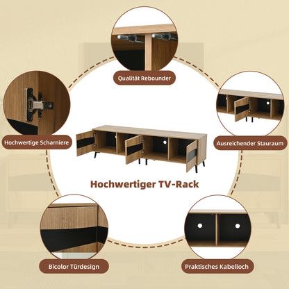 TV-meubel – TV-kast – TV-meubel woonkamer – Lowboard – Mediaconsol – Natuurlijke Houtkleur Met Zwarte Accenten – 180 cm Breed Met 4 Kasten En 30 kg Draagvermogen