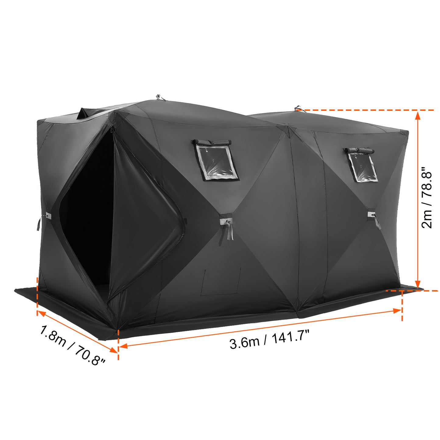 IJsvisserstent – IJshut – Vistuinhuis – Schuilhut – Vis Shelter – Zwart – Pop-up Tent – 6-8 Personen – Waterdicht 300D Oxford Polyester – Inclusief 12 IJsankers en 6 Windlijnen