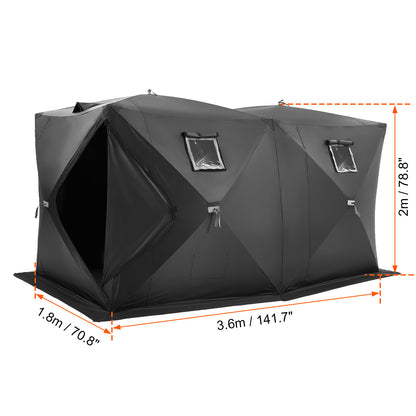 IJsvisserstent – IJshut – Vistuinhuis – Schuilhut – Vis Shelter – Zwart – Pop-up Tent – 6-8 Personen – Waterdicht 300D Oxford Polyester – Inclusief 12 IJsankers en 6 Windlijnen