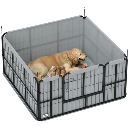 Werpkist Hond – Puppyren – Hondenren – Hondenbox – Puppybox – Stalen Constructie – Afneembare 600D Oxford Stof – Wasbare Waterdichte Mat – Vergrendelbare Deur – 122x122x60 cm – Zwart