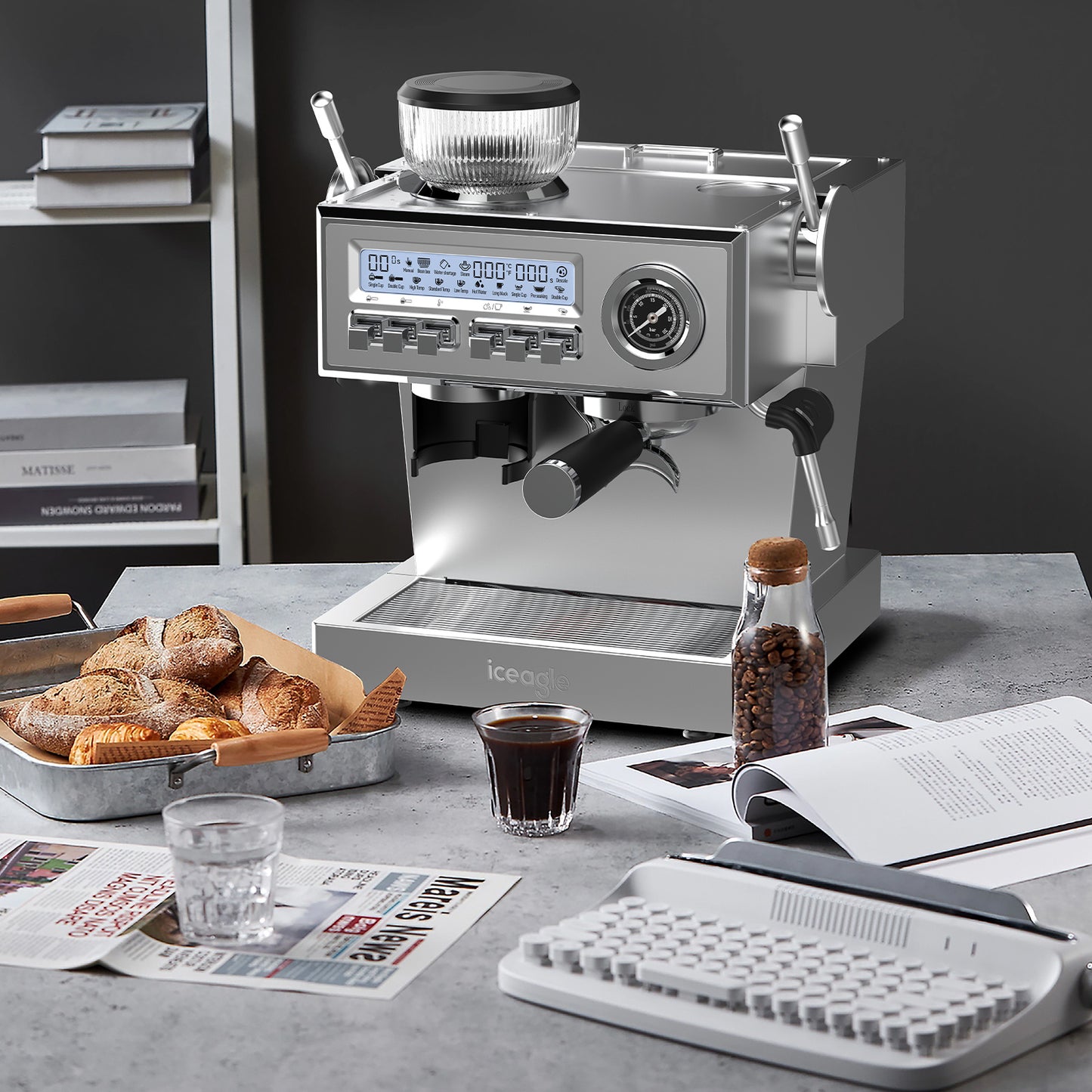 Espressomachine – Koffiemachine – Pistonmachine – Volautomaat – Baristamachine – 20-Bar Pomp – Roestvrijstalen Behuizing