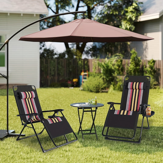 Inklapbare Tuinloungestoel – Tuinstoel – Balkonstoel – Terrasstoel – Loungezetel – Extra Breed 72 cm – Inclusief Cuphouder – Verstelbare Rugleuning – Draagvermogen 150 kg – Set van 2