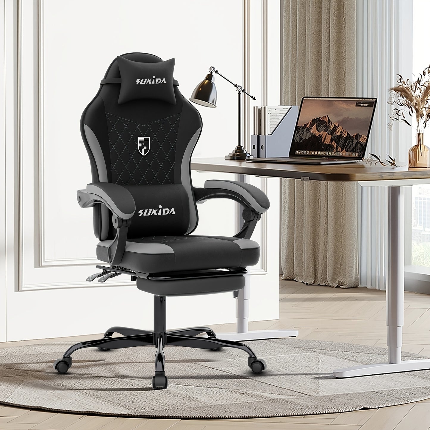 Ergonomische Gaming Stoel – Racing Stoel – Bureaustoel – Gamestoel – Office Chair – Diepgrijs – Verstelbare Rugleuning – Memory Foam Zitting
