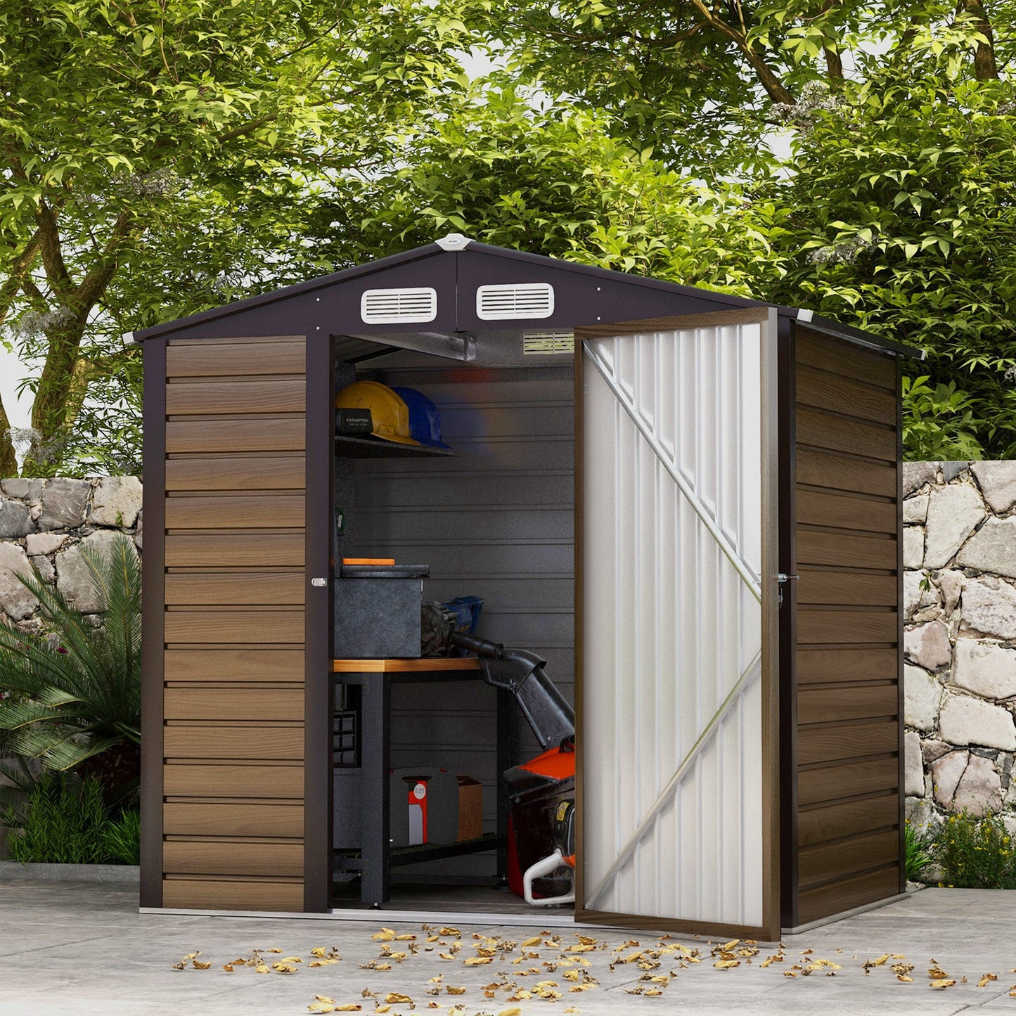 Tuinhuisje – Tuinberging – Tuinschuur – Berging – Tuinkast – Stalen Tuinhuisje Met Eiken Afwerking – Ventilatieopeningen – 2,27 m² Opbergruimte