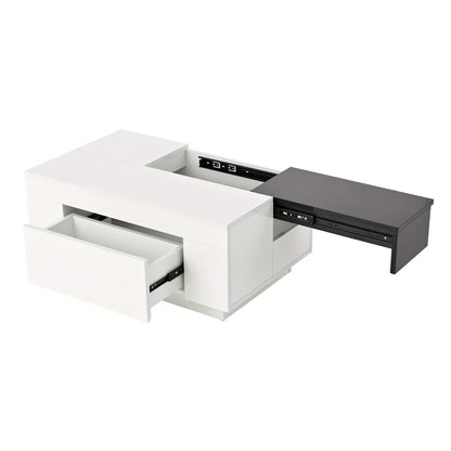Modern Metal Coffee Table with Retractable Black & White Glossy Top & Hidden Storage - Easy Assembly, Space-Saving Design, Durable Metal Construction for Contemporary Living Room Furniture, Minimalist Center Table for Apartme