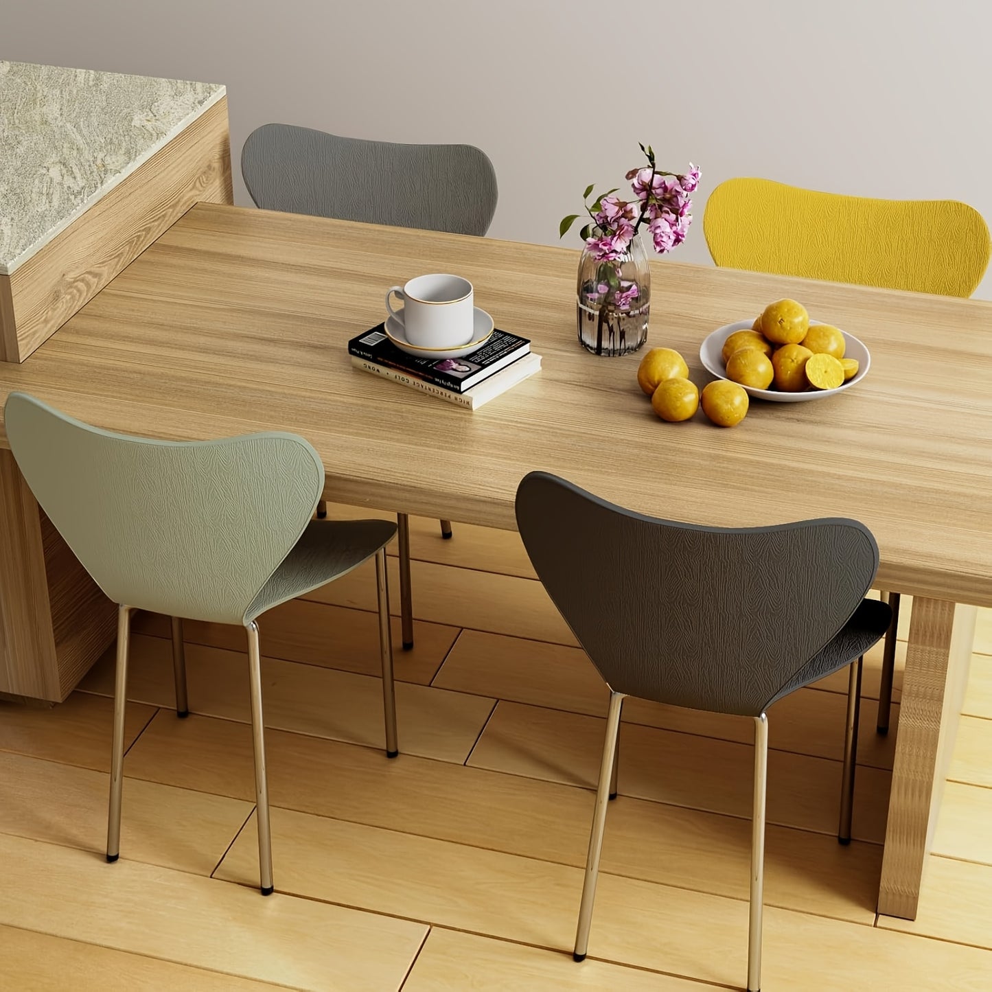 Eetkamerstoelen – Stoelen – Keukenstoelen – Woonkamerstoelen – Tuinstoelen – Set Van 4 – Polypropyleen Zitting – Zilver Metalen Poten – 45,5x40x82,5 cm