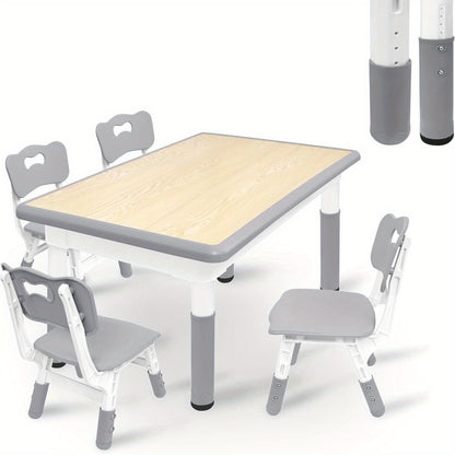 Tafelset Met 4 Stoelen – Stoel En Tafel Set – Kindermeubilair – Schoolmeubilair – Studie Set – Verstelbare Hoogte – Duurzaam Kunststof – Lichtgewicht – Gemakkelijk Schoon Te Maken – Grijs
