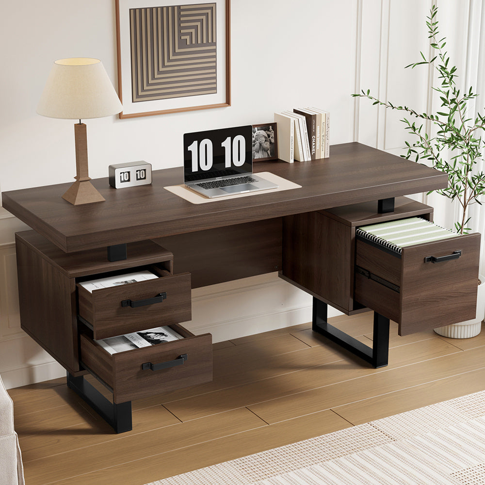 Bureau – Bureautafel – Werktafel – Computertafel – Schrijftafel – Bruin Houten Bureau – 135x54 cm – Fluisterstille Laden & Spatwaterbestendig