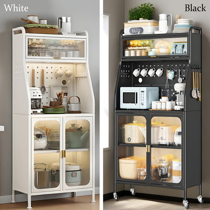 Keukenkast – Keukenkast Staand – Opbergkast – Hoge Kast – Pantrykast – Met Wielen En Verstelbare Poten – 66x36x160 cm – Met Werkblad