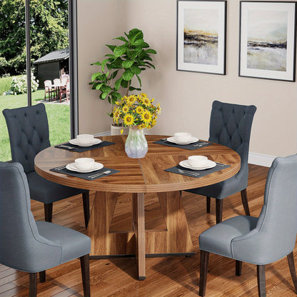 Ronde Eettafel – Eettafel Rond – Keukentafel – Tafel Voor 4 Personen – Landelijke Farmhouse Tafels – Vintage Bruin – MDF Tafelblad – 120 cm Diameter