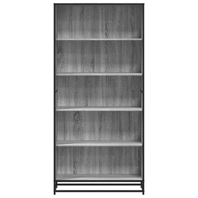 [Versatile Use] Stylish Gray Sonoma Oak Bookcase - 3-Section Vertical Shelving Unit with Black Metal Frame, Smooth & Moisture-Proof Wood, Ample Storage for Living Room, Office, or Study - Perfect for Books, Decor, and Essenti