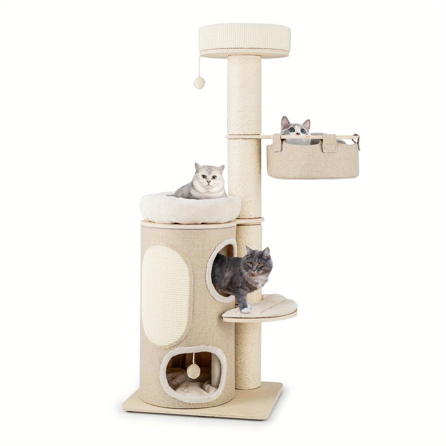 Krabpaal – Kattenboom – Kattenhuis – Kattenmeubel – Kattentoren – 154 cm Hoog – Stevige Basis met Sisal Krabpalen