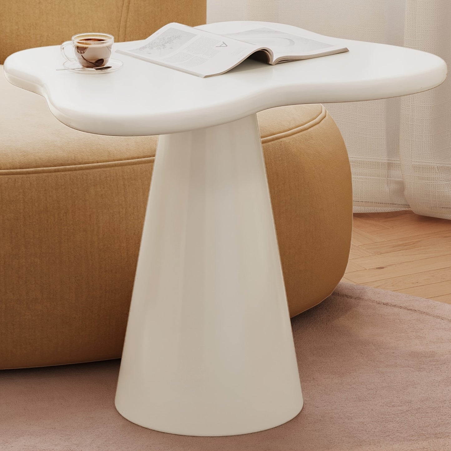Bijzettafel – Sidetable – Nachtkastje – Koffietafel – Banktafel – Onregelmatig Design – Ruimtebesparend & Stabiele Pedestalvoet – Hoogwaardig Hout & Eenvoudige Montage
