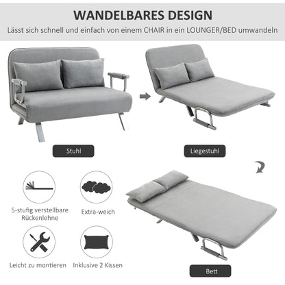 2-Zits Slaapbank – Tweezitsbank – Slaapbankje – Logeerbed – Zetel – Lichtgrijs – Inclusief 2 Kussens – Compact & Duurzaam